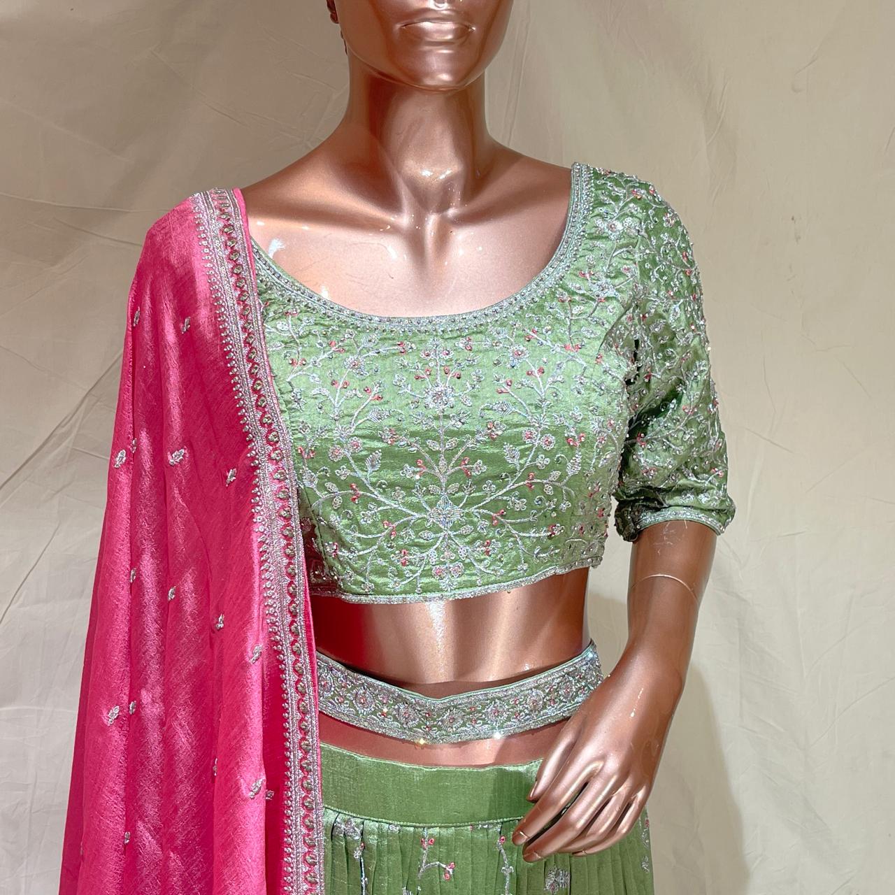 Shree Shanti Selection - Green and Pink Lehenga for Women